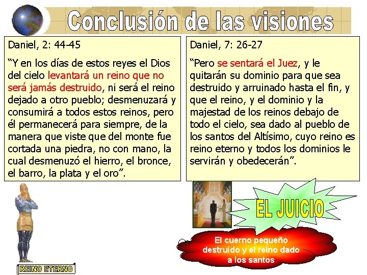 Daniel, 2: 44 -45 Daniel, 7: 26 -27 “Y en los días de estos