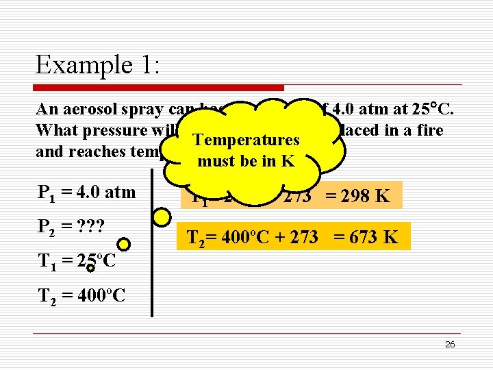 Example 1: An aerosol spray can has a pressure of 4. 0 atm at