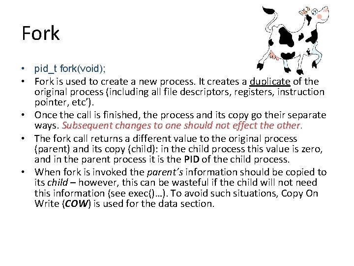 Fork • pid_t fork(void); • Fork is used to create a new process. It