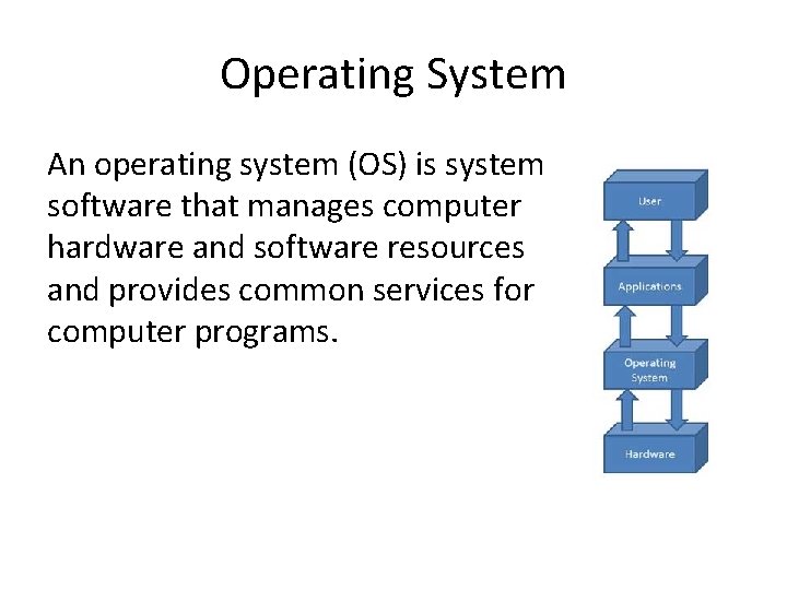 Operating System An operating system (OS) is system software that manages computer hardware and