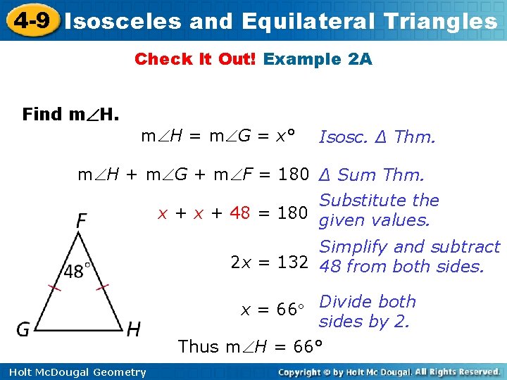 4 -9 Isosceles and Equilateral Triangles Check It Out! Example 2 A Find m