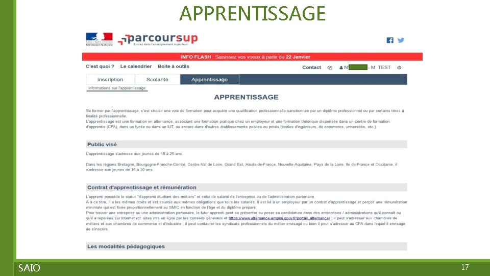 APPRENTISSAGE SAIO 17 