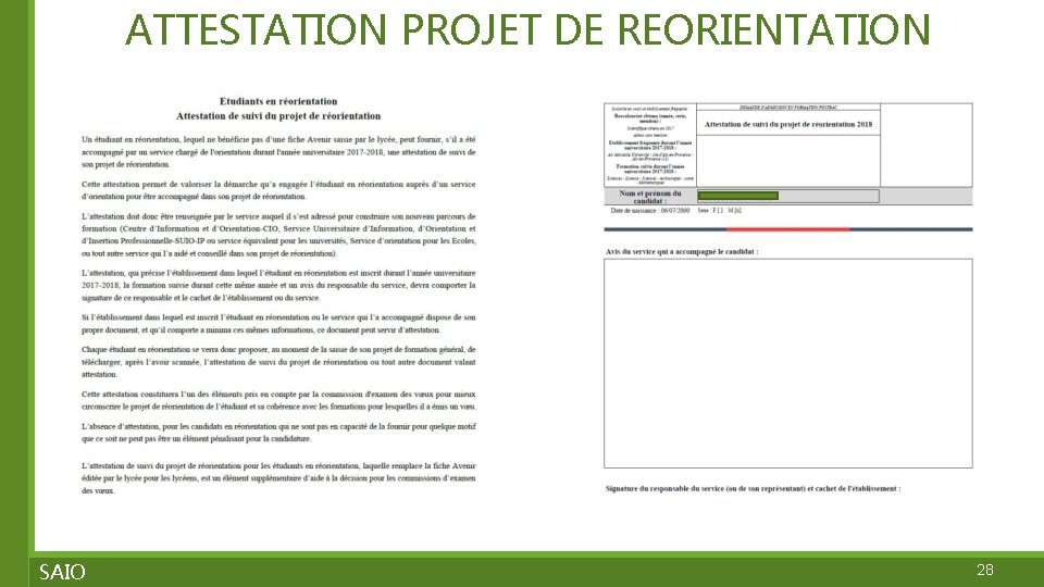 ATTESTATION PROJET DE REORIENTATION SAIO 28 