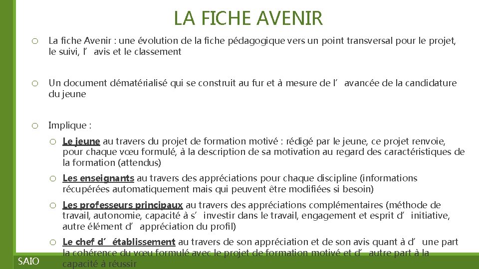LA FICHE AVENIR o La fiche Avenir : une évolution de la fiche pédagogique