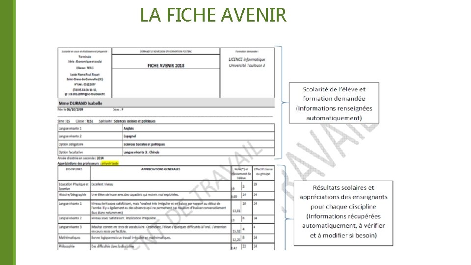 LA FICHE AVENIR 5 