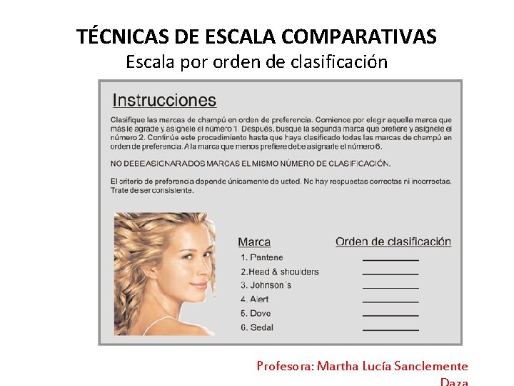 TÉCNICAS DE ESCALA COMPARATIVAS Escala por orden de clasificación Profesora: Martha Lucía Sanclemente 