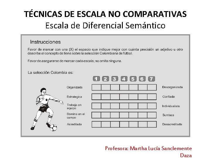 TÉCNICAS DE ESCALA NO COMPARATIVAS Escala de Diferencial Semántico Profesora: Martha Lucía Sanclemente Daza