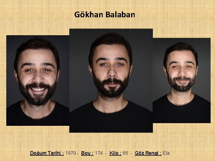 Gökhan Balaban Doğum Tarihi : 1979 - Boy : 174 - Kilo : 66