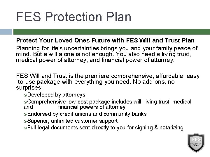 FES Protection Plan Protect Your Loved Ones Future with FES Will and Trust Planning