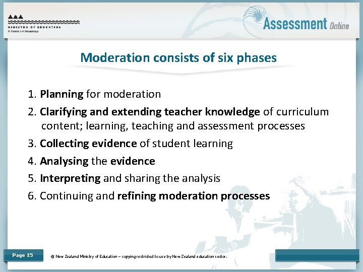 Moderation consists of six phases 1. Planning for moderation 2. Clarifying and extending teacher