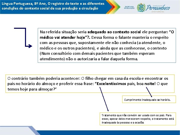 Língua Portuguesa, 8º Ano, O registro do texto e as diferentes condições do contexto