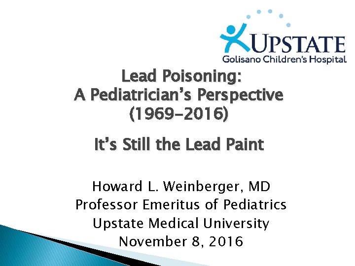 Lead Poisoning: A Pediatrician’s Perspective (1969 -2016) It’s Still the Lead Paint Howard L.