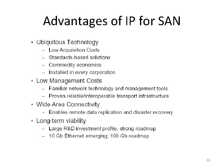 Advantages of IP for SAN 61 