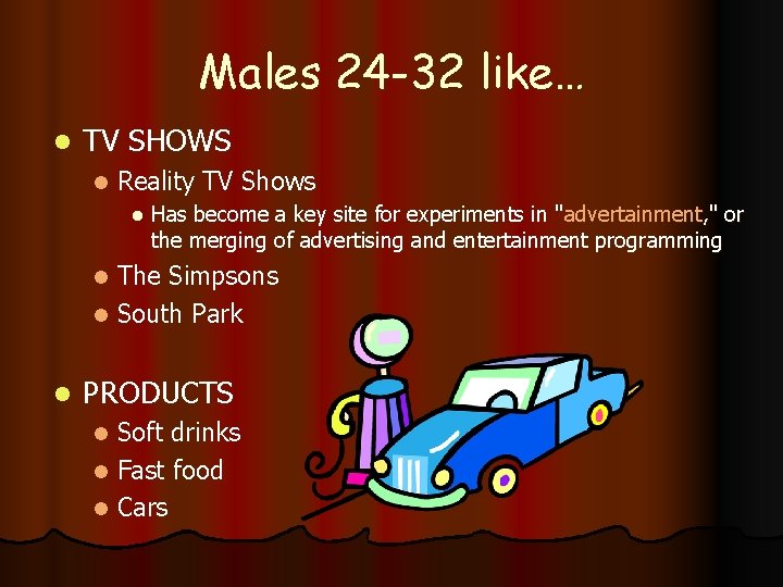 Males 24 -32 like… l TV SHOWS l Reality TV Shows l Has become