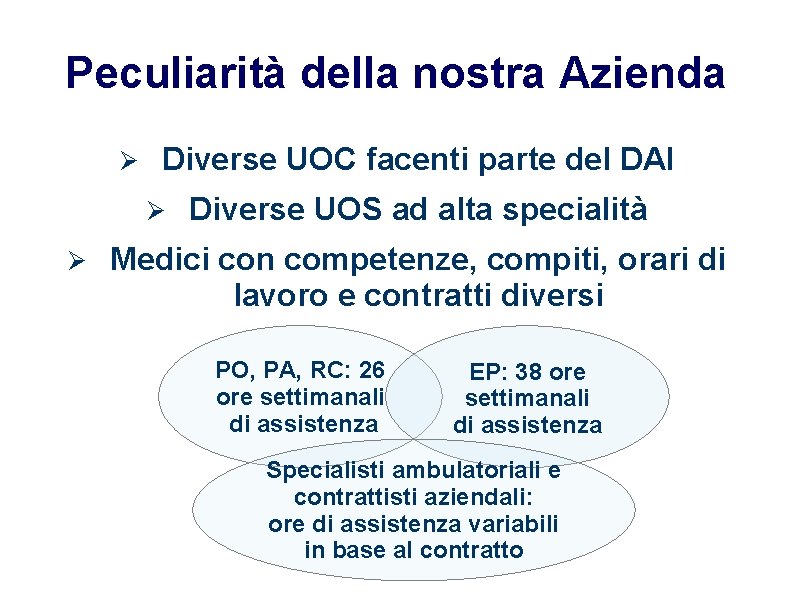 Peculiarità della nostra Azienda Diverse UOC facenti parte del DAI Diverse UOS ad alta