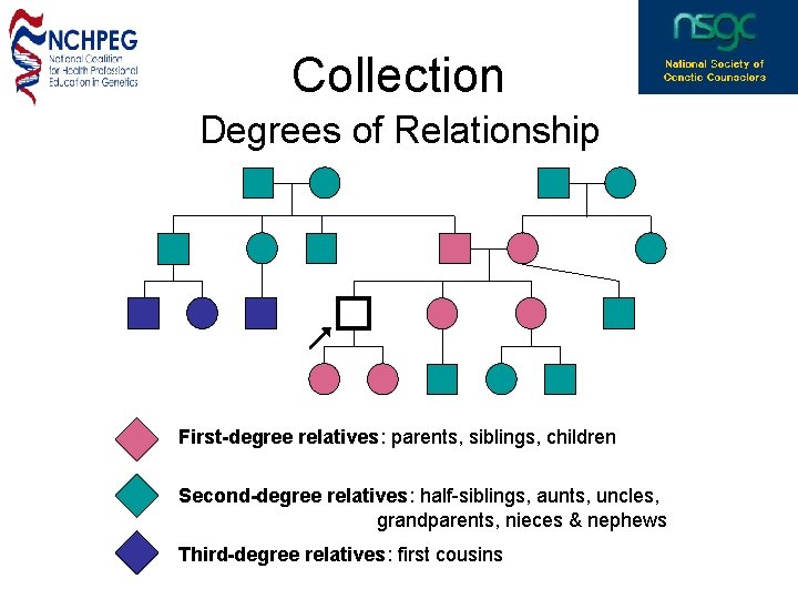 Collection Degrees of Relationship First-degree relatives: parents, siblings, children Second-degree relatives: half-siblings, aunts, uncles,
