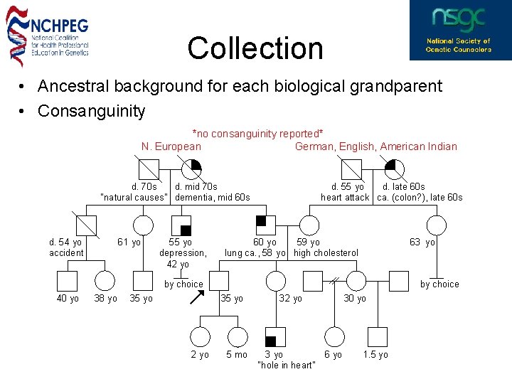 Collection • Ancestral background for each biological grandparent • Consanguinity *no consanguinity reported* N.