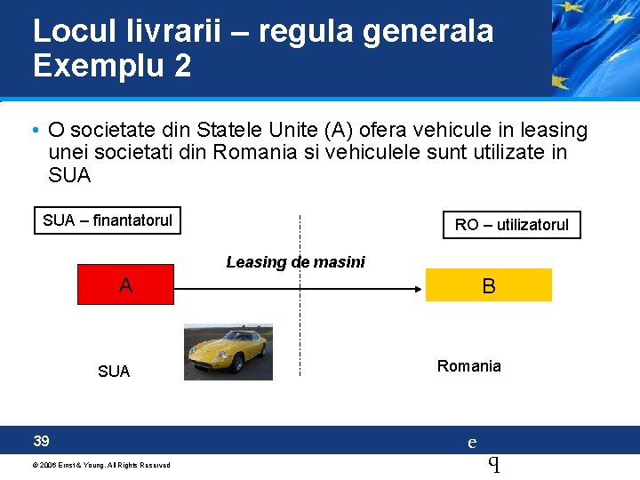 Locul livrarii – regula generala Exemplu 2 • O societate din Statele Unite (A)