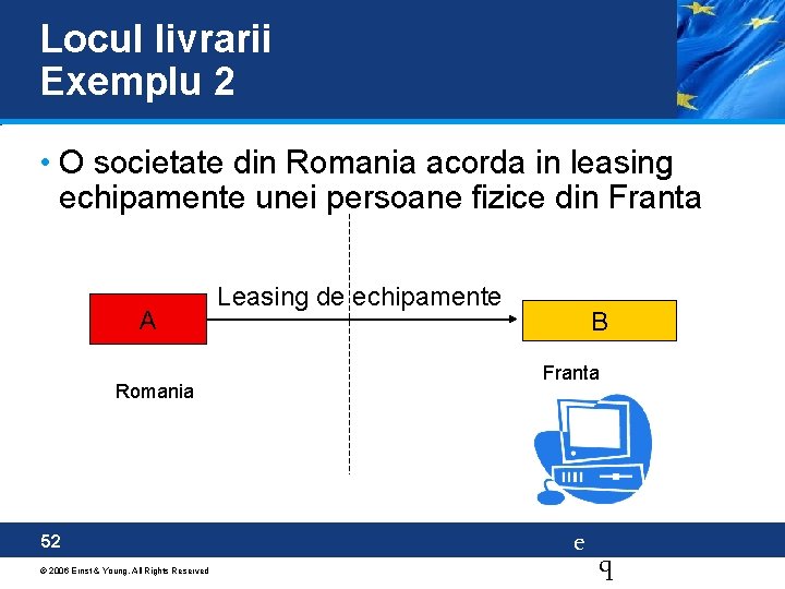 Locul livrarii Exemplu 2 • O societate din Romania acorda in leasing echipamente unei