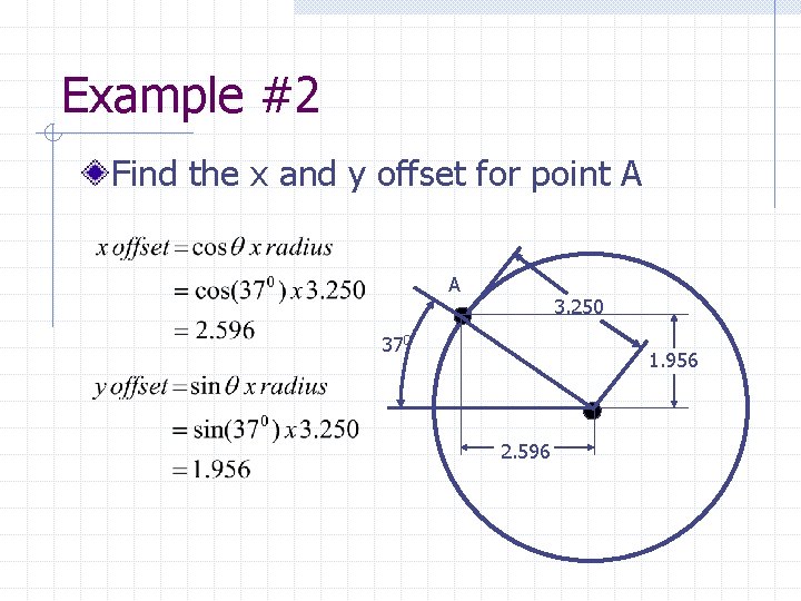 Example #2 Find the x and y offset for point A A 3. 250