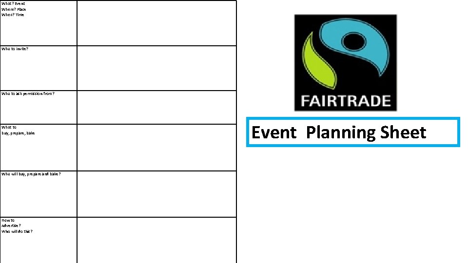 What? Event Where? Place When? Time Who to invite? Who to ask permission from?