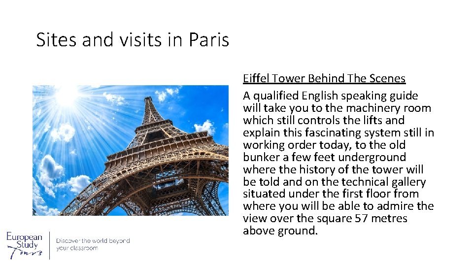 Sites and visits in Paris Eiffel Tower Behind The Scenes A qualified English speaking