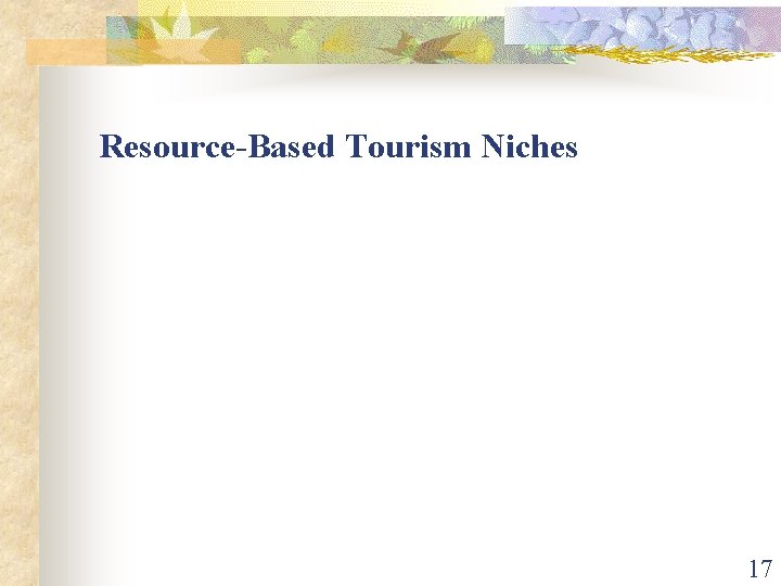 Resource-Based Tourism Niches 17 