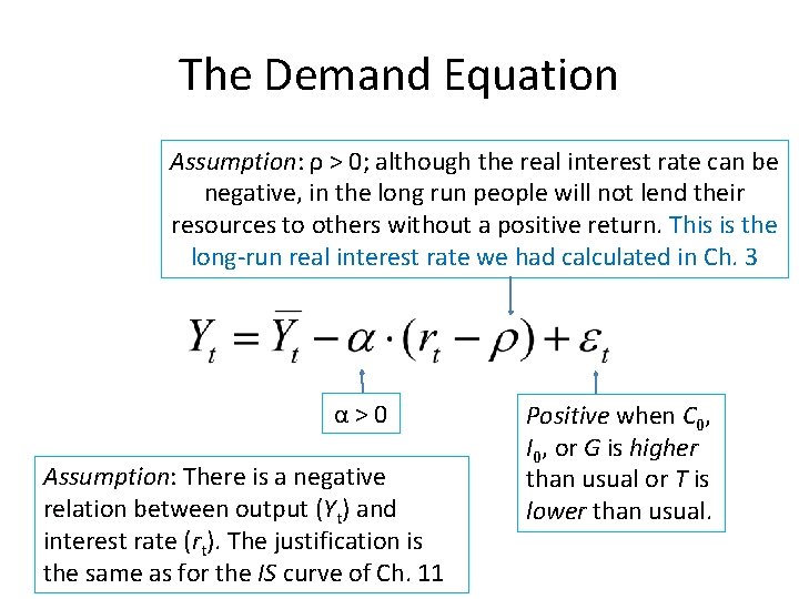 The Demand Equation Assumption: ρ > 0; although the real interest rate can be