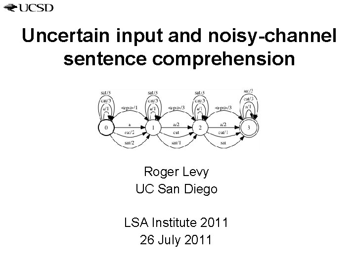 Uncertain input and noisy-channel sentence comprehension Roger Levy UC San Diego LSA Institute 2011 Uncertain input and noisy-channel sentence comprehension Roger Levy UC San Diego LSA Institute 2011
