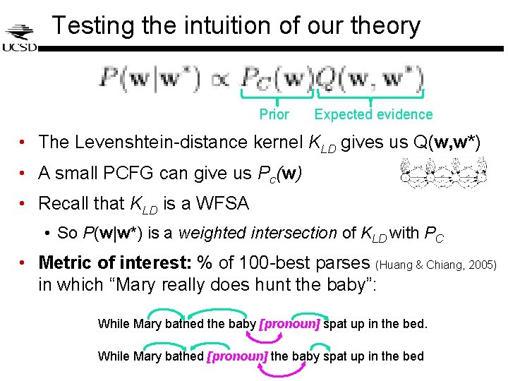 Testing the intuition of our theory Prior Expected evidence • The Levenshtein-distance kernel KLD Testing the intuition of our theory Prior Expected evidence • The Levenshtein-distance kernel KLD