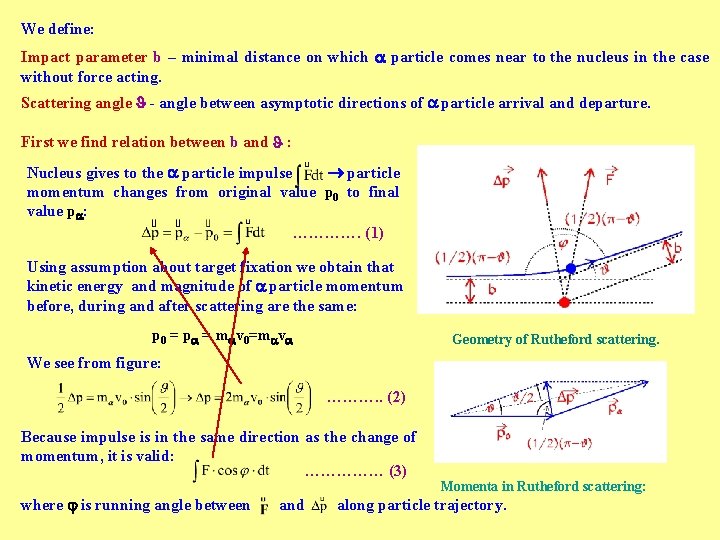 We define: Impact parameter b – minimal distance on which particle comes near to