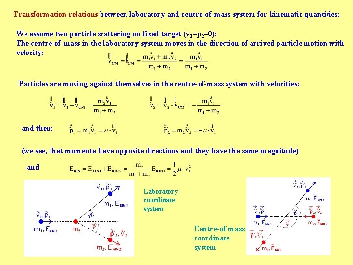 Transformation relations between laboratory and centre-of-mass system for kinematic quantities: We assume two particle