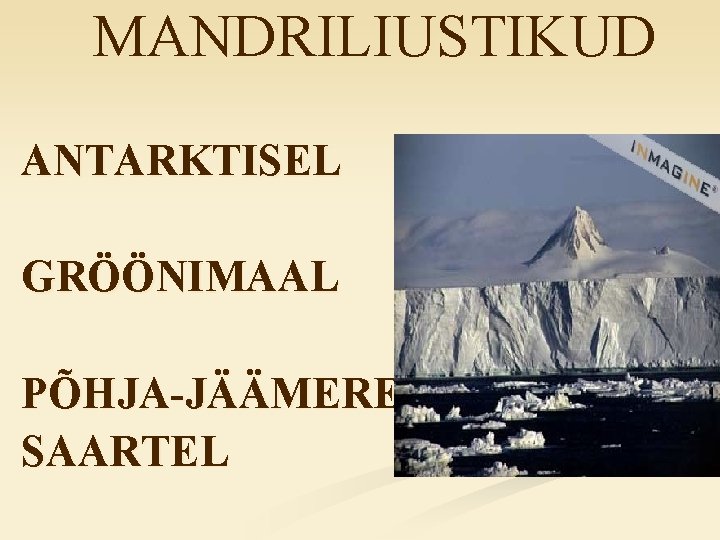 MANDRILIUSTIKUD ANTARKTISEL GRÖÖNIMAAL PÕHJA-JÄÄMERE SAARTEL 