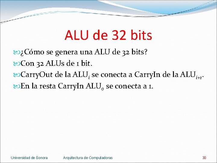 ALU de 32 bits ¿Cómo se genera una ALU de 32 bits? Con 32