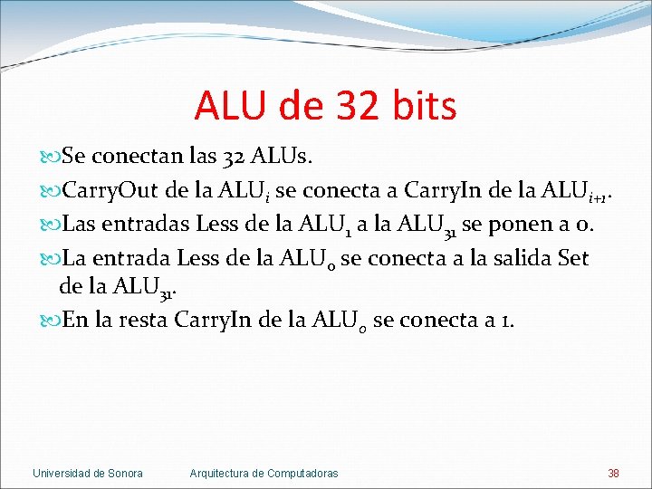 ALU de 32 bits Se conectan las 32 ALUs. Carry. Out de la ALUi