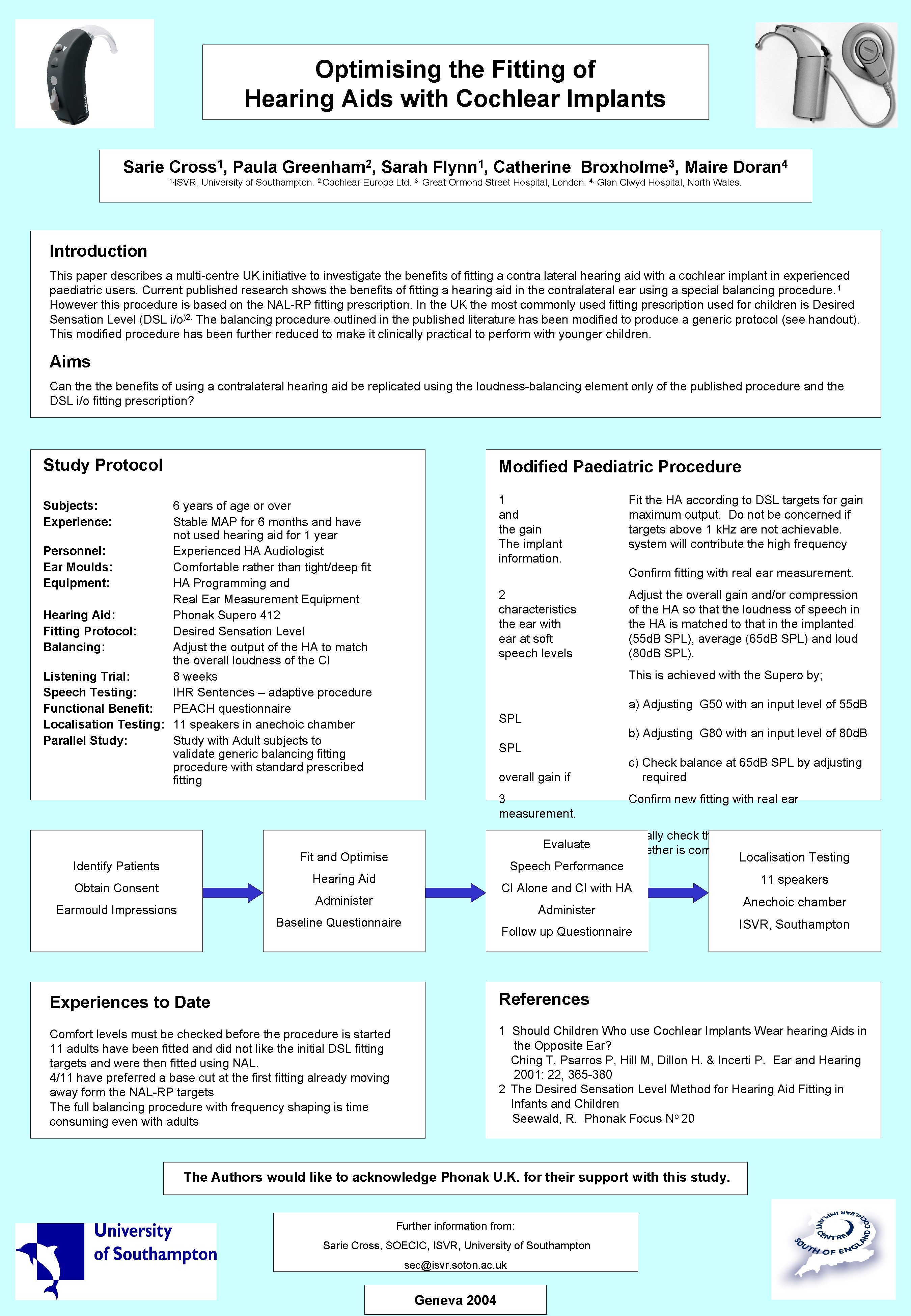 Optimising the Fitting of Hearing Aids with Cochlear Implants Sarie Cross 1, Paula Greenham