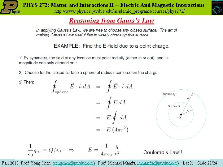 PHYS 272: Matter and Interactions II -- Electric And Magnetic Interactions http: //www. physics.