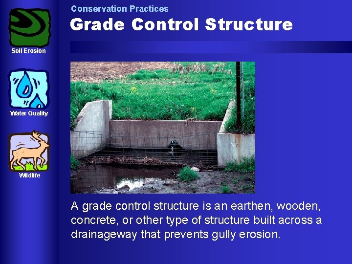 Conservation Practices Grade Control Structure Soil Erosion Water Quality Wildlife A grade control structure