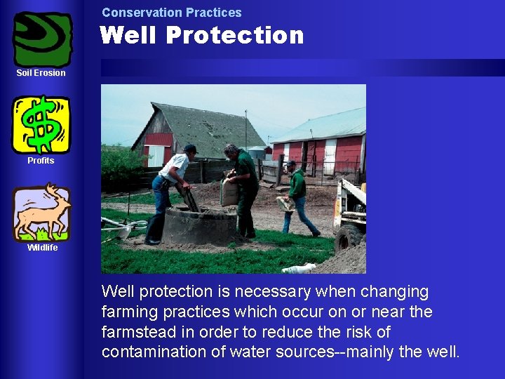 Conservation Practices Well Protection Soil Erosion Profits Wildlife Well protection is necessary when changing