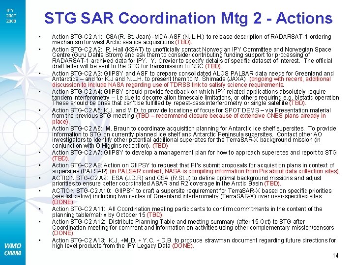 IPY 2007 2008 STG SAR Coordination Mtg 2 - Actions • • • •