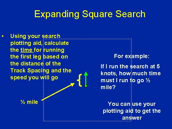 Expanding Square Search • Using your search plotting aid, calculate the time for running