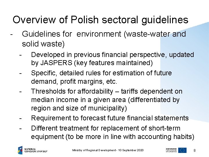 Overview of Polish sectoral guidelines - Guidelines for environment (waste-water and solid waste) -