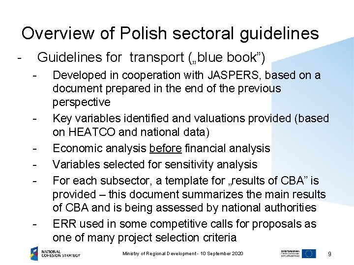 Overview of Polish sectoral guidelines - Guidelines for transport („blue book”) - - -