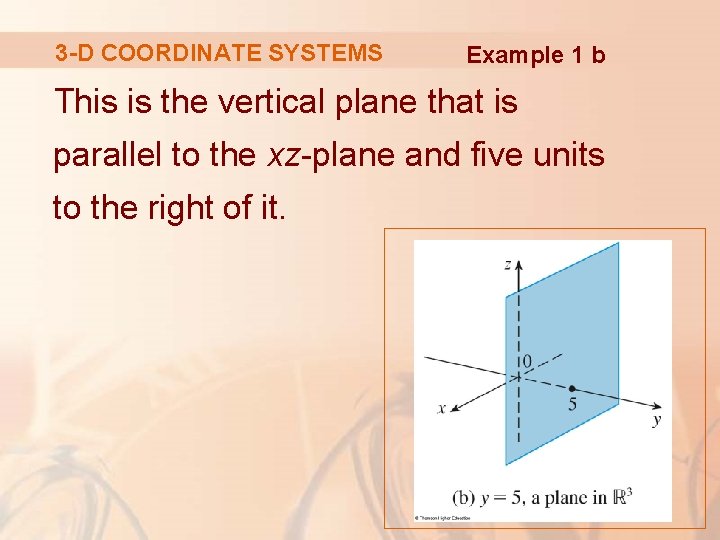 3 -D COORDINATE SYSTEMS Example 1 b This is the vertical plane that is