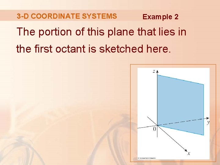 3 -D COORDINATE SYSTEMS Example 2 The portion of this plane that lies in