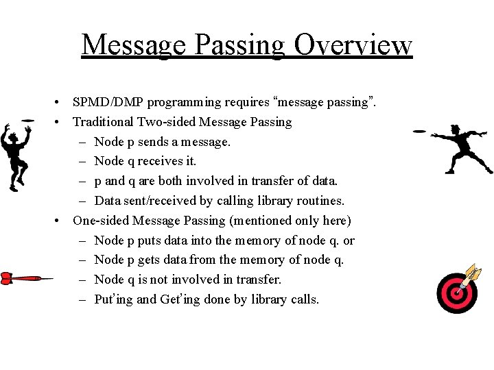 Message Passing Overview • SPMD/DMP programming requires “message passing”. • Traditional Two-sided Message Passing
