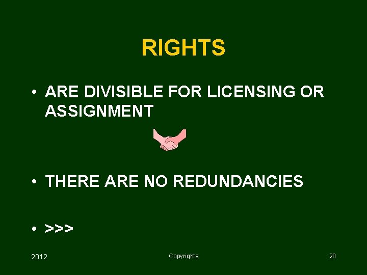 RIGHTS • ARE DIVISIBLE FOR LICENSING OR ASSIGNMENT • THERE ARE NO REDUNDANCIES •