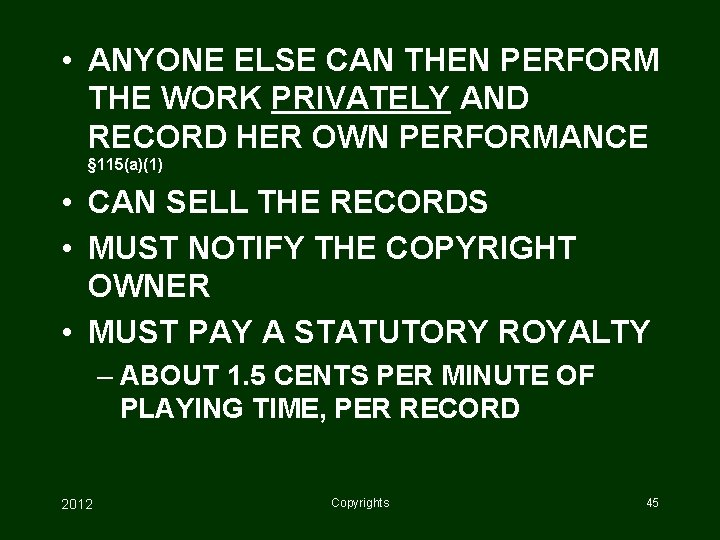  • ANYONE ELSE CAN THEN PERFORM THE WORK PRIVATELY AND RECORD HER OWN