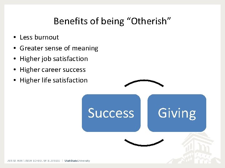 Benefits of being “Otherish” • • • Less burnout Greater sense of meaning Higher
