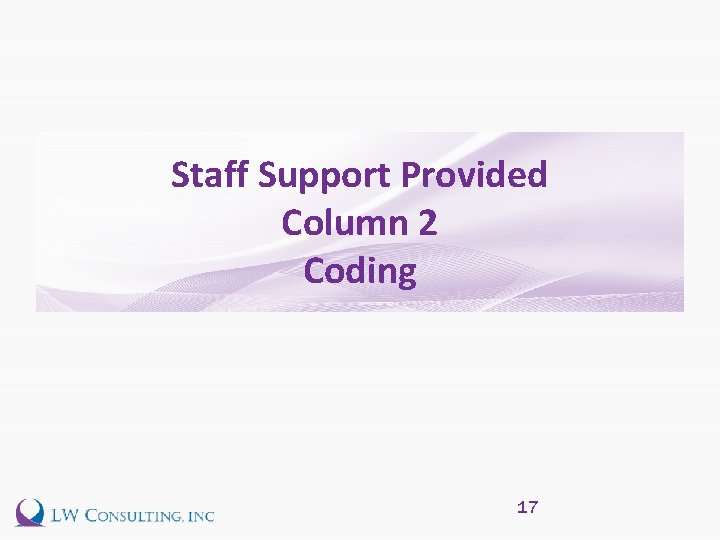 Staff Support Provided Column 2 Coding 17 